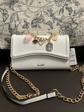 ALDO White Crossbody Bag with Gold Chain and Charm Details